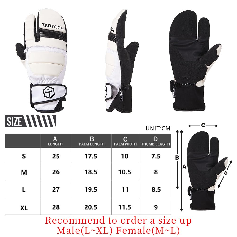 TaoTech Snowboard-Triggerhandschuhe mit Handgelenkschützern, Skihandschuhe für Damen und Herren mit Innenprotektoren, Dreifinger-Schutz (M, Schwarz)
