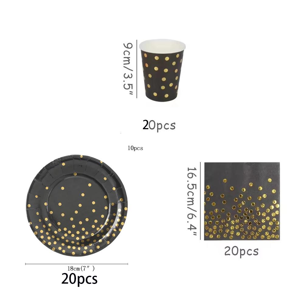Black Gold Birthday party Decorations Tableware Set Paper Cups Napkins Plates Tablecloth Adult Kids Happy Birthday Party Decora