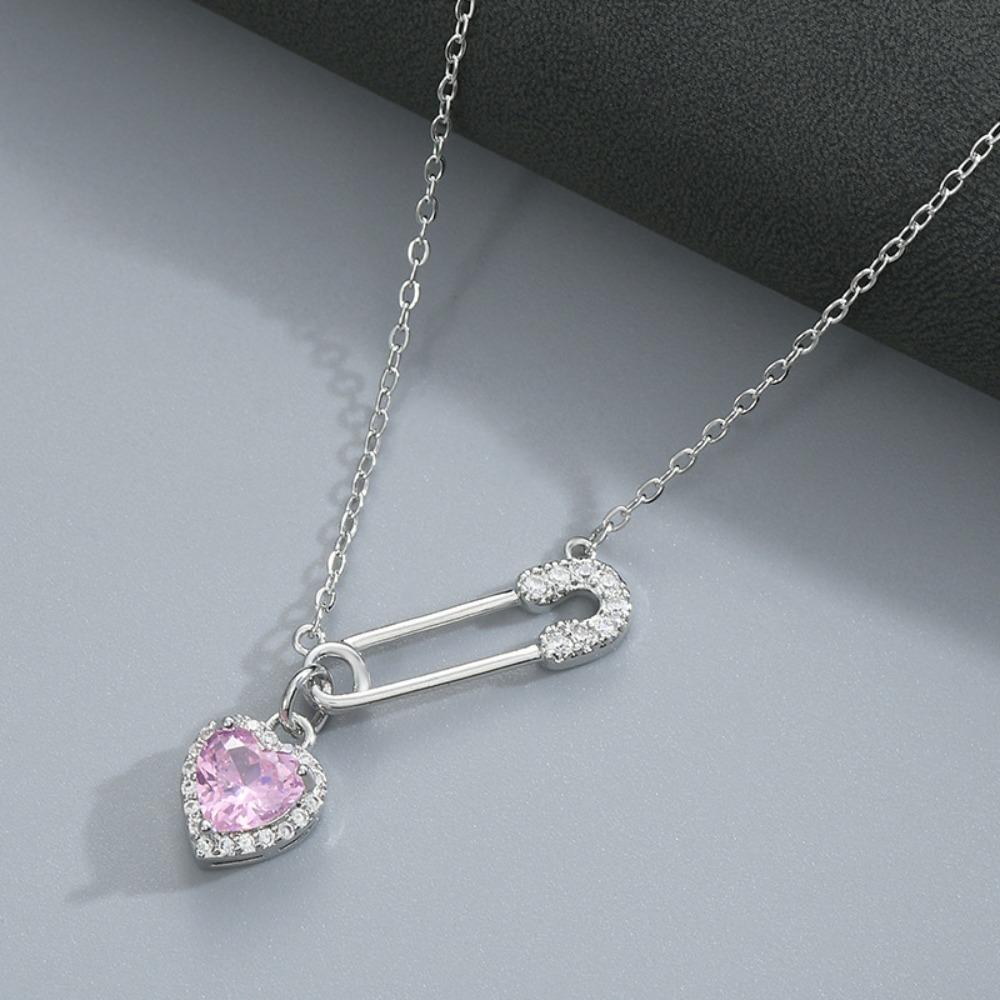 Love Pendant Pin Necklace Safety Needle Necklace Fashion Choker  Women
