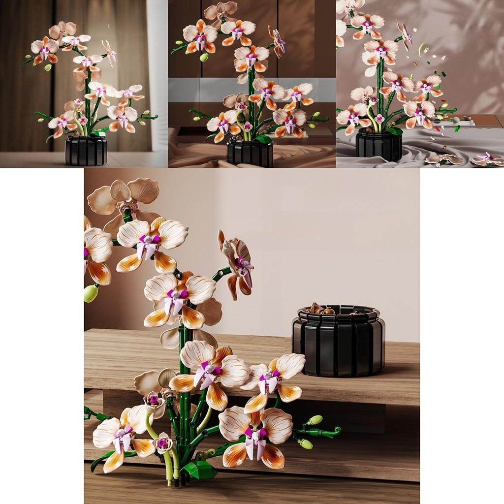 Building Blocks Artificial Orchid Flower Bouquet With Diy Assembly For Home Decor
