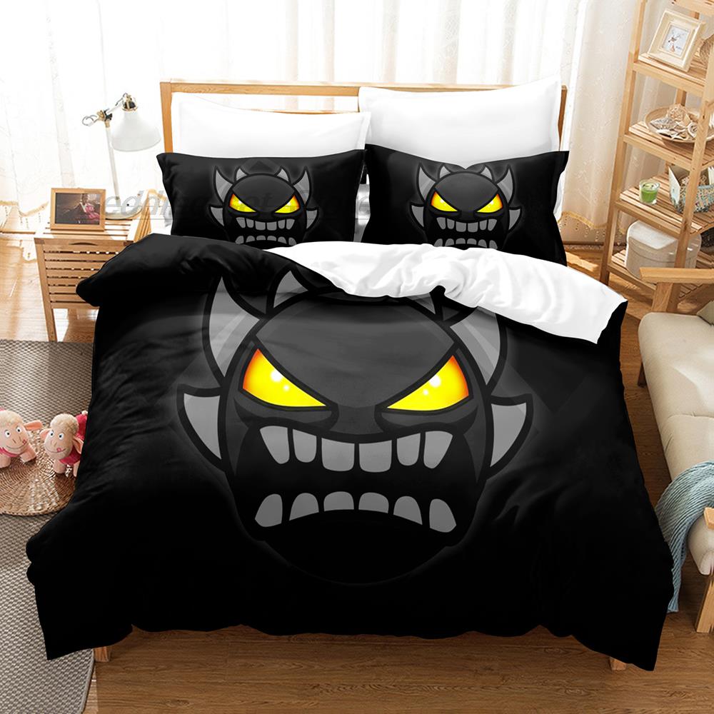 Angry Geometry Dash Bedding Set Single Twin Full Queen King Size Bed Set Aldult Kid Bedroom Duvetcover Sets 3D Print Cartoon