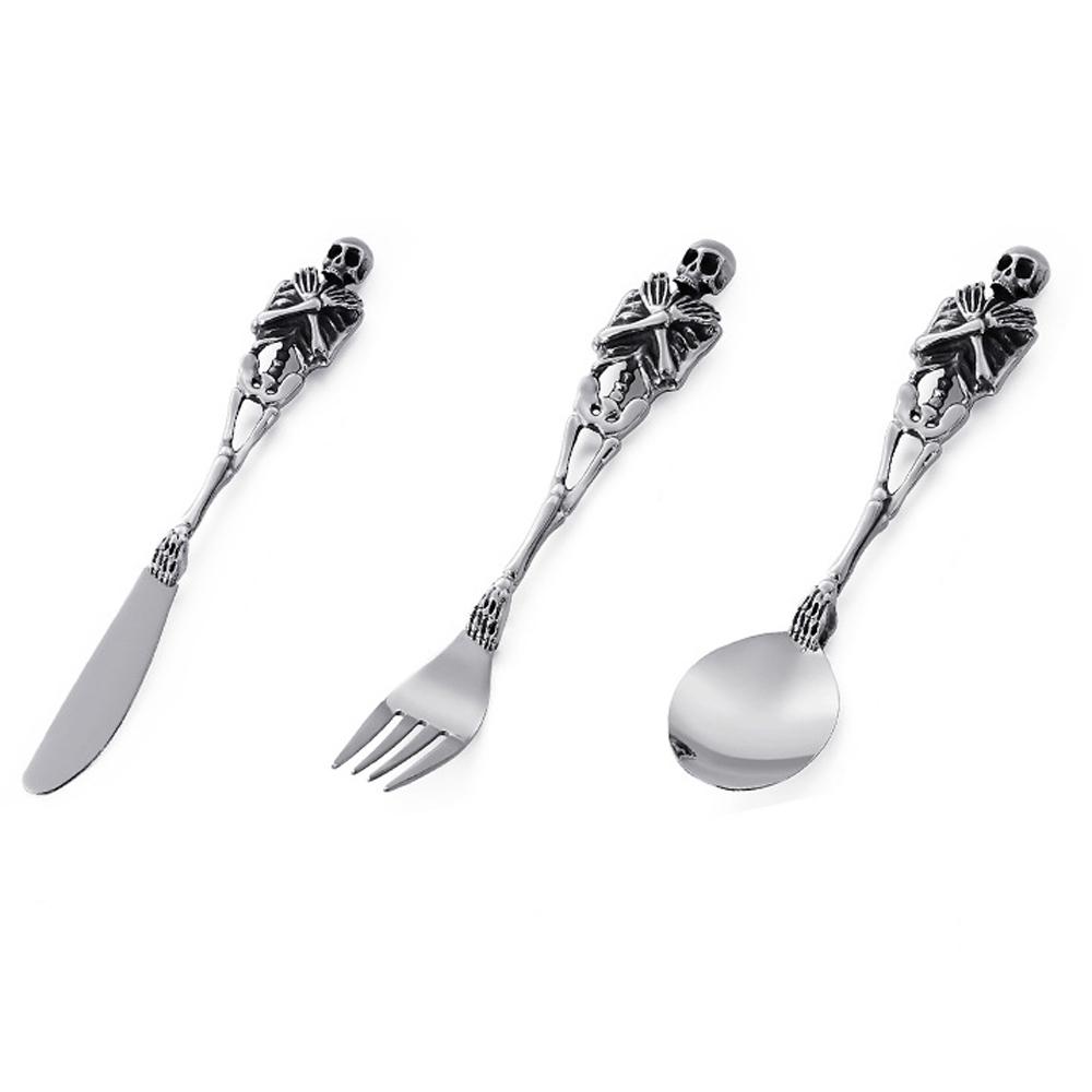 

Изысканный набор столовых приборов из титановой стали 316L в виде скелета, нож для стейка, вилка, ложка, столовые приборы, индивидуальный набор столовых приборов в виде черепа