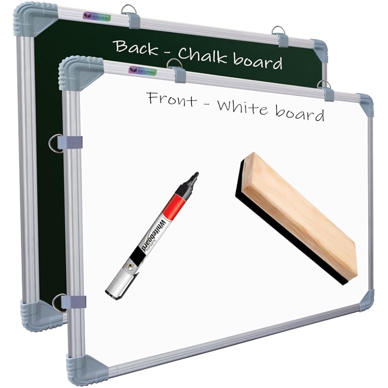 Eduway 2X2 Feet Kunj Non-Magnetic Double-Sided White Board And Chalkboard Combo With 1 Marker And 1 Duster | Ideal Use F