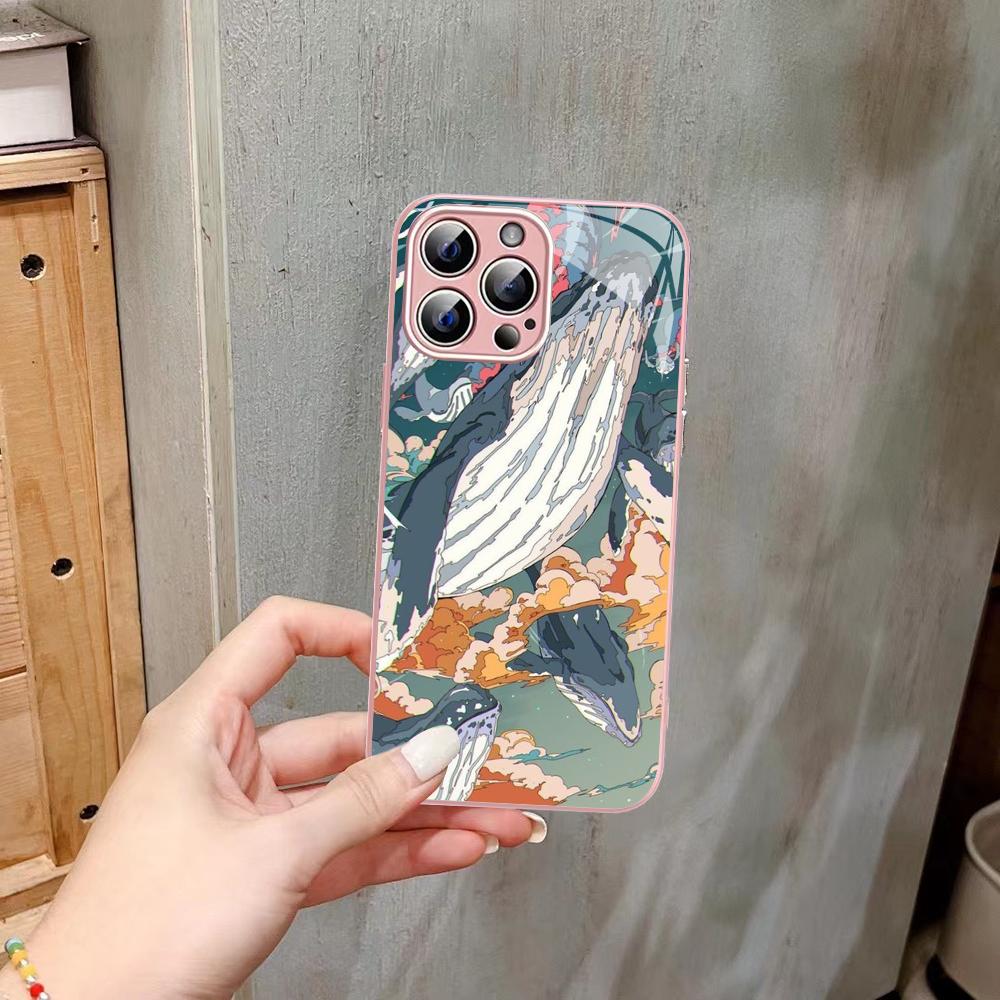 Whale Phone Case Tempered Glass For iphone 14 13 12 11 Pro Mini XS MAX 14Plus X XS XR Fundas