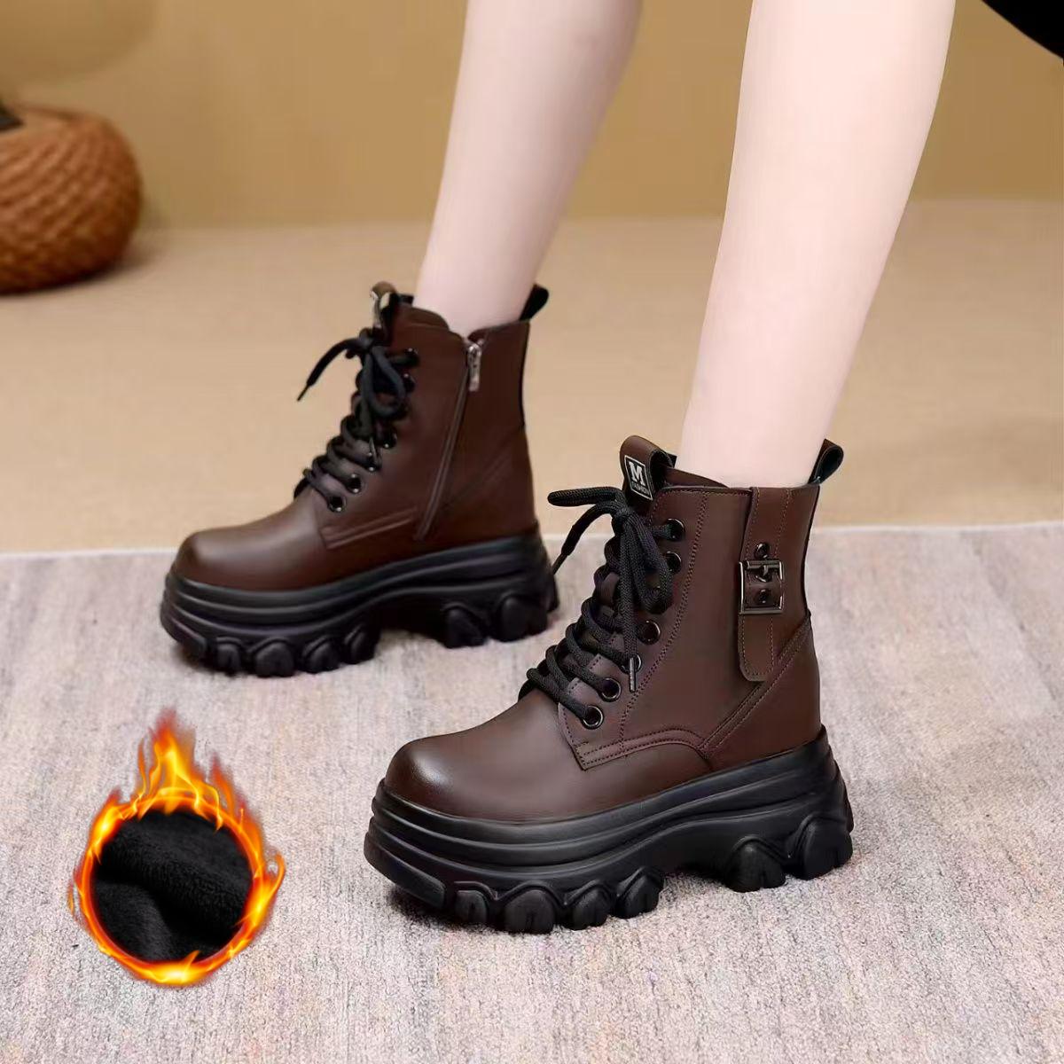 

Женские короткие сапоги с увеличенной толстой подошвой, короткие сапоги с толстой подошвой в британском стиле, модные короткие сапоги из хлопка 39