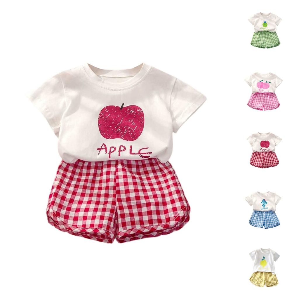 Girls' Fruit Print Set - Short Sleeve & Shorts Outfit