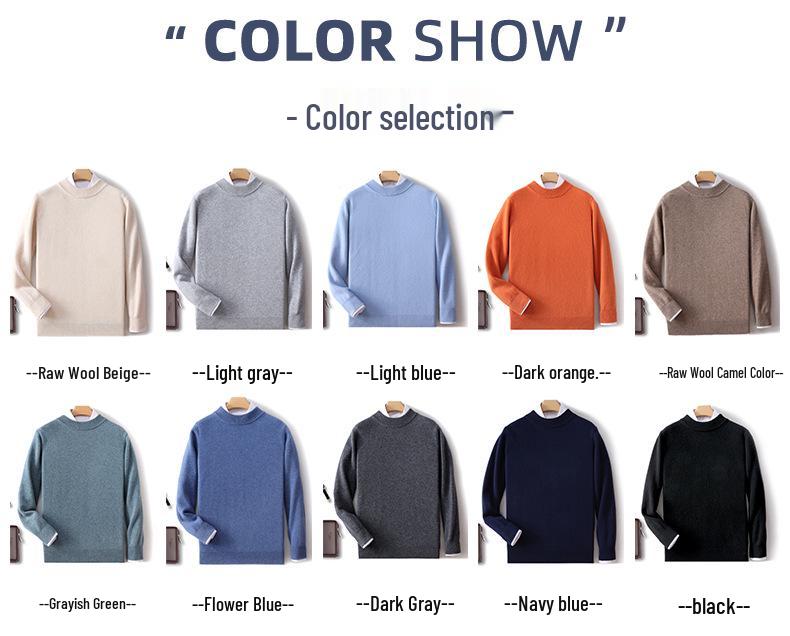 2025 Men's Pure Wool Half-High Neck Pullover Sweater - Warm Fashionable Knitwear for Young Adults