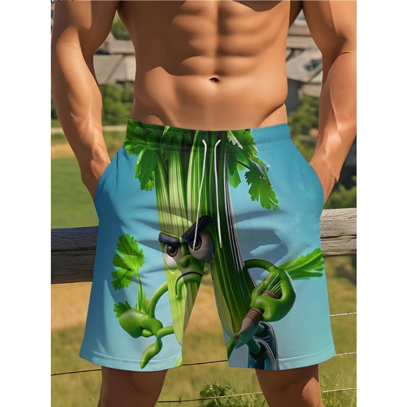 Men's Hawaiian Tropical Print Beach Shorts Palm Tree Pineapple Starfish Drawstring Waist Quick Dry Swim Trunks