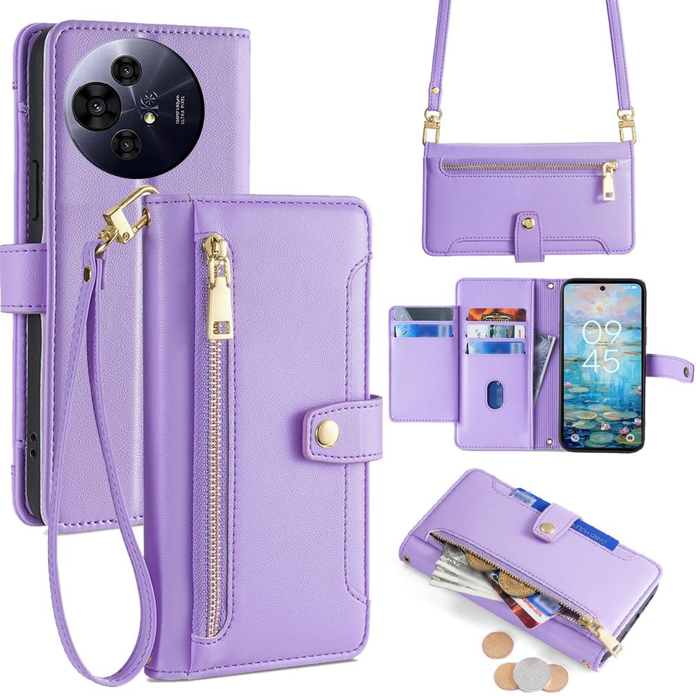 

For TCL 50 NxtPaper 5G/50 Pro NxtPaper 5G Case Zipper Pocket Wallet Leather Phone Cover with 2 Straps F