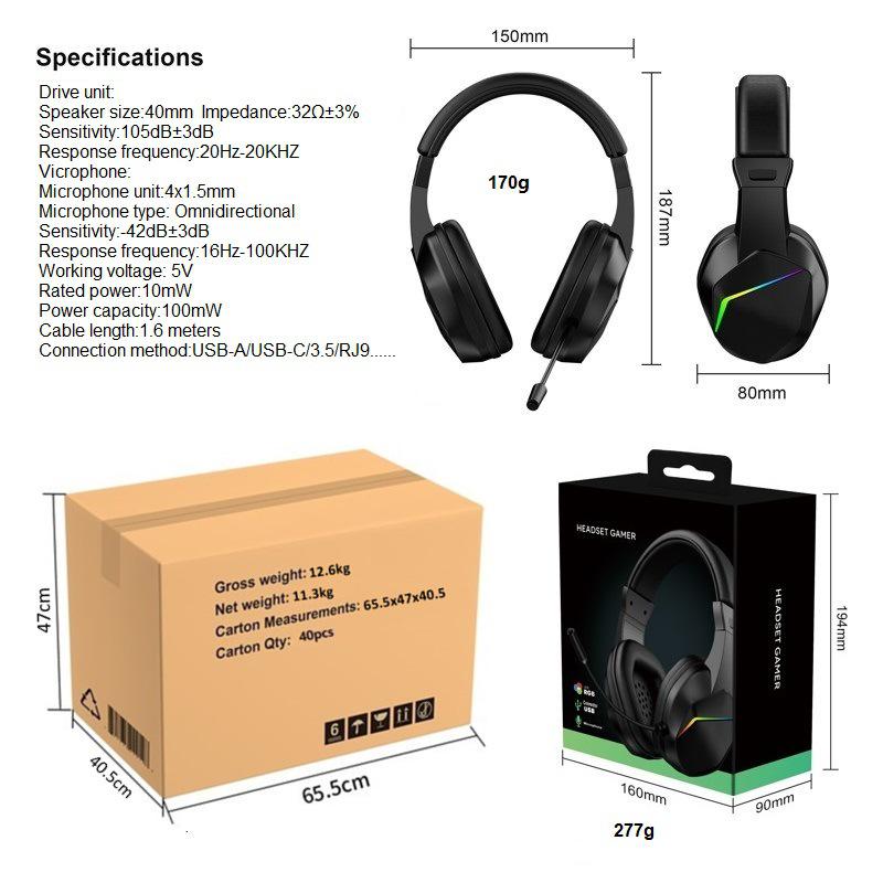 2.4G Bluetooth Luminous Gaming Headset with USB Wireless Transmitter - Low Latency Esports Audio.