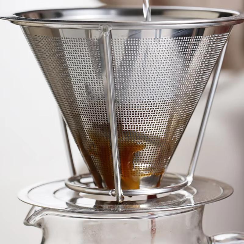 Stainless Steel Coffee Filtration 800 Mesh Coffee Dripper With Holder Coffees Drip Mesh Kitchen Coffee Strainer Coffee Accessories