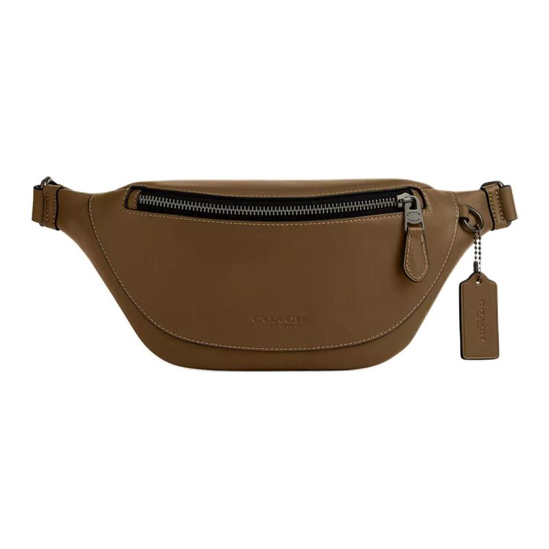 COACH Warren 29 Logo Charm Leather Belt Bag Mini Men s Khaki коричневый