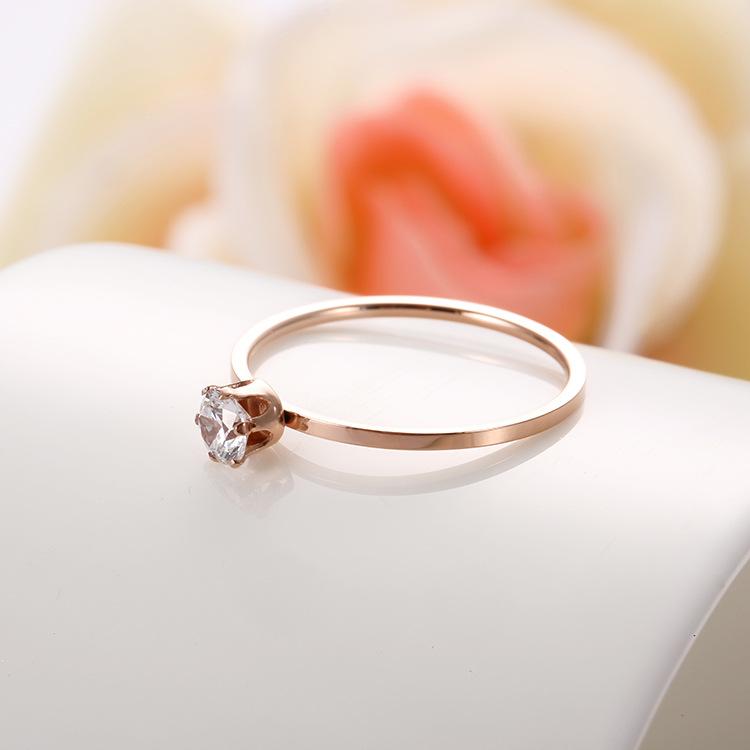 JeeMango Titanium Steel 6 Prong Setting Cubic Zirconia Crystal Ring Rose Gold Color Engagement Wedding Rings For Women JR19164
