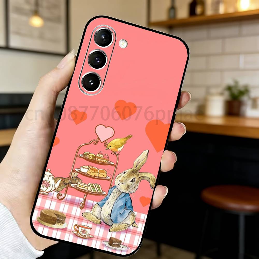 Cute P-Peter Rabbit Phone Case For Samsung S20,21,22,23,24,25,26 Ultra,Plus,Black Soft Cover