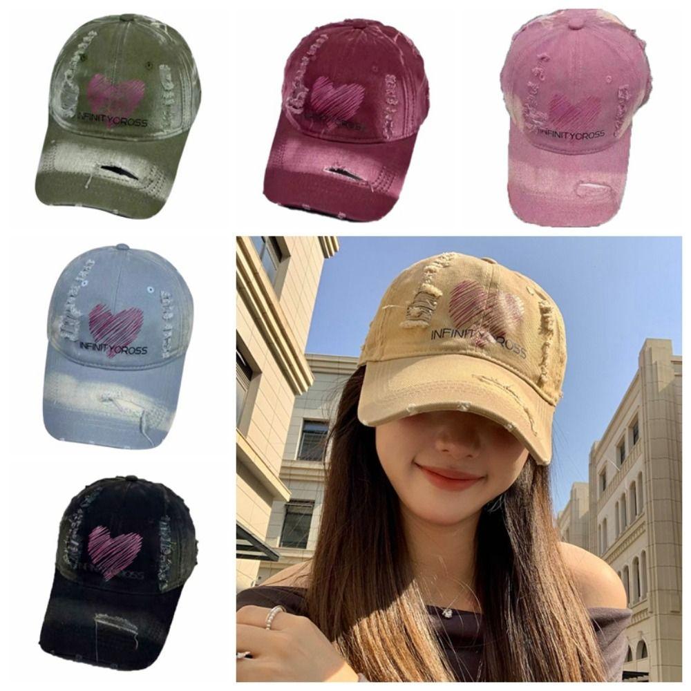 Cotton Letter Baseball Cap Sunscreen Hole Peaked Cap Fashion Love Baseball Hat  Streetwear