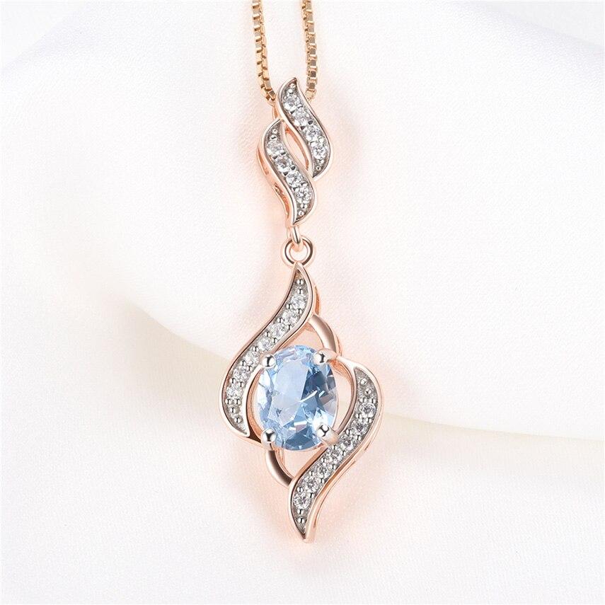 

Стерлингового Серебра 925 пробы, розовое золото 585 пробы, подвески, ожерелья, ювелирные изделия для женщин, синий топаз, драгоценный камень, сказочная свадьба 45cm