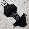 Women Summer Fashion Bikini Lace Bandage Hanging Neck Halter One-piece Swimsuit