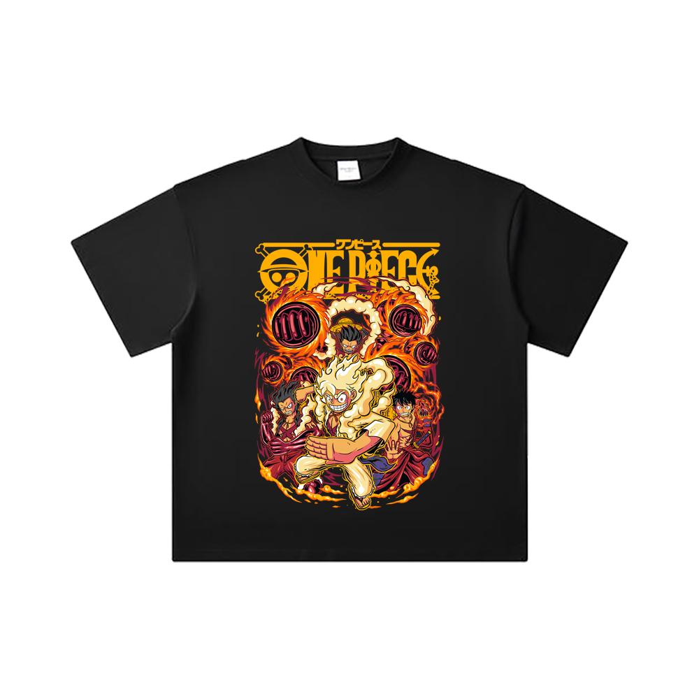 260 GSM Double Yarn 32 Count 100% Cotton One Piece V5 Luffy Gears Print Unisex Heavy Cotton T Shirt