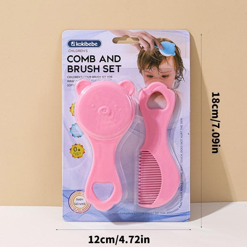 Infant Comb Kit with Hairbrush for Delicate Skin Feature Lovely Bear Pattern New Parents Essential Hair Care Tools