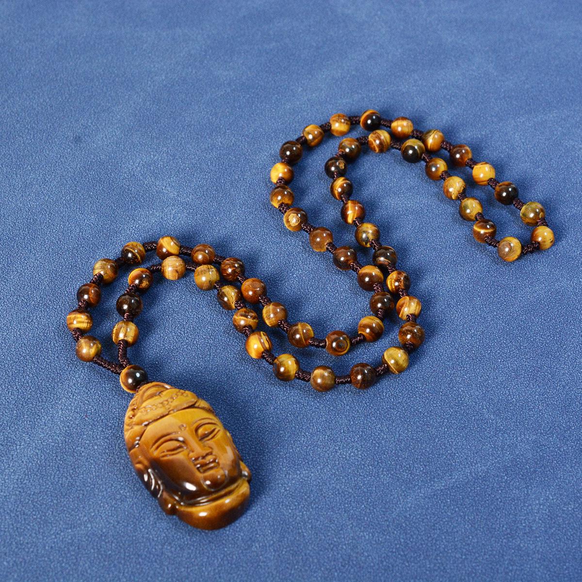 Three-Dimensional Tiger Eye Guan Yin Head Jade Pendant Necklace - Exquisitely Carved Charm