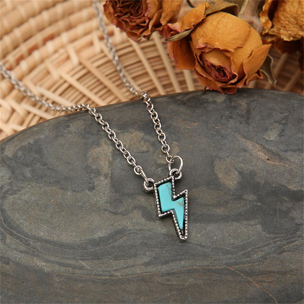 Unique Minimalist Style Turquoise Lightning Pendant Necklace Creative Jewelry Accessory Perfect Gift for Women