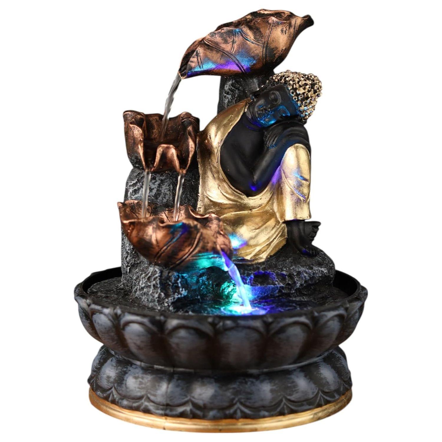 

Будда Настольный Полирезиновый Комнатный Водный Фонтан со Светодиодной Подсветкой для Домашнего Декора, Декоративный Экспонат и Подарки