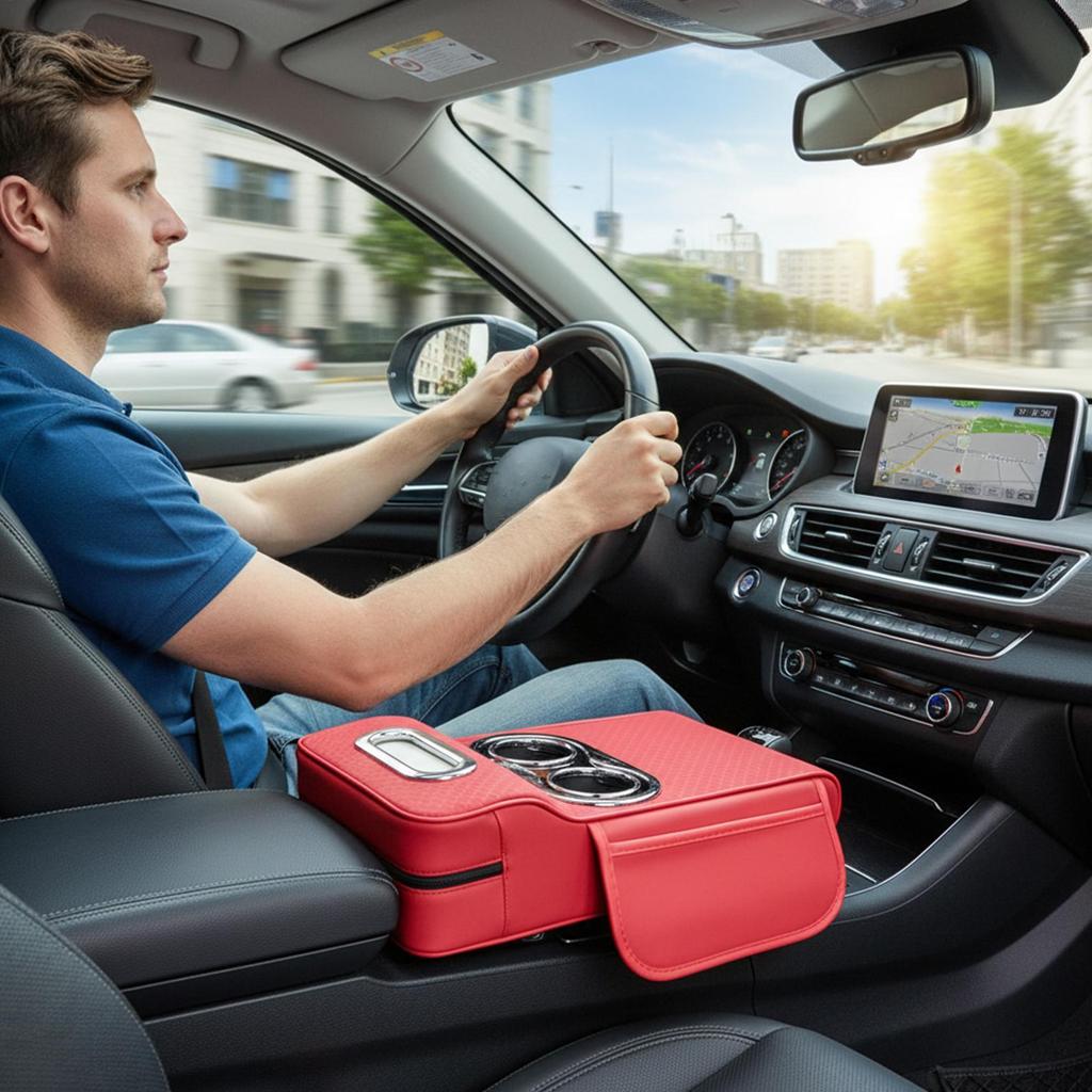 Car Armrest Storage Box Long-Lasting Organization With Elastic Strap Car Center Console Storage Box For Family Adults Men Women