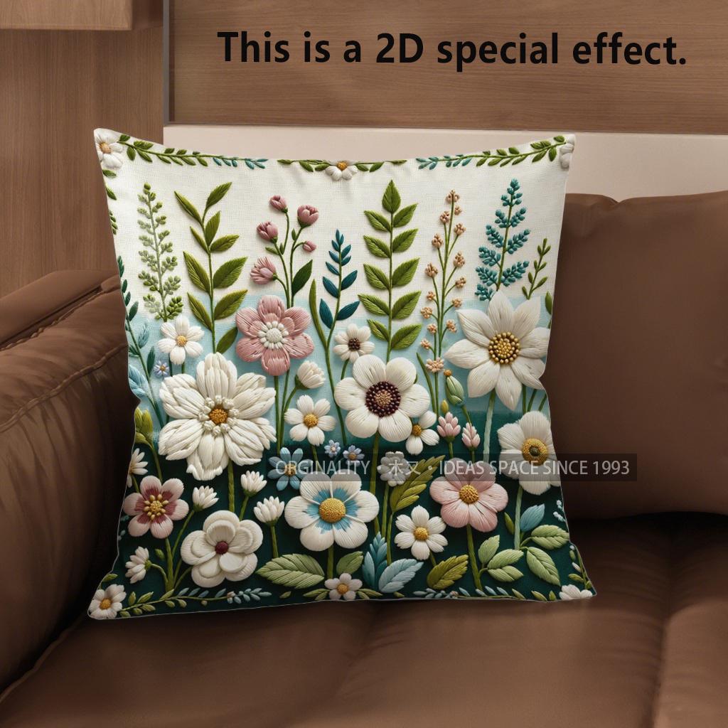 

2D Vintage Embossed Floral Throw Pillow Covers** Pattern Cushion Cover Suitable For Sofa Bedroom Car Pillow Cover 40x40cm