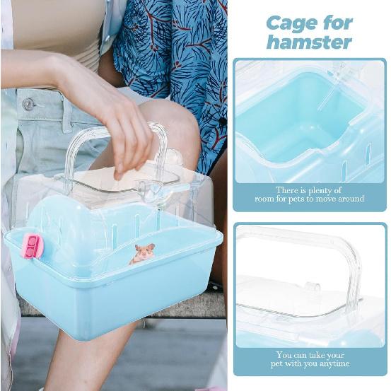 POPETPOP Portable Hamster Cage - Hamster Carrier Hamster Carry Case with Water Bottle Small Animal Travel Cage for Gerbil Hedgehog Squirrel