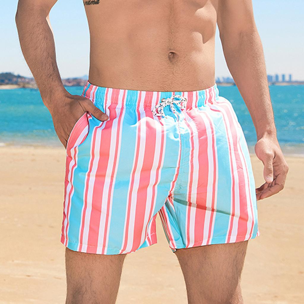 Pantaloni scurți de baie pentru bărbați, cu imprimeu de vacanță, cu uscare rapidă, cu plasă, anti-stingherință, pentru plajă