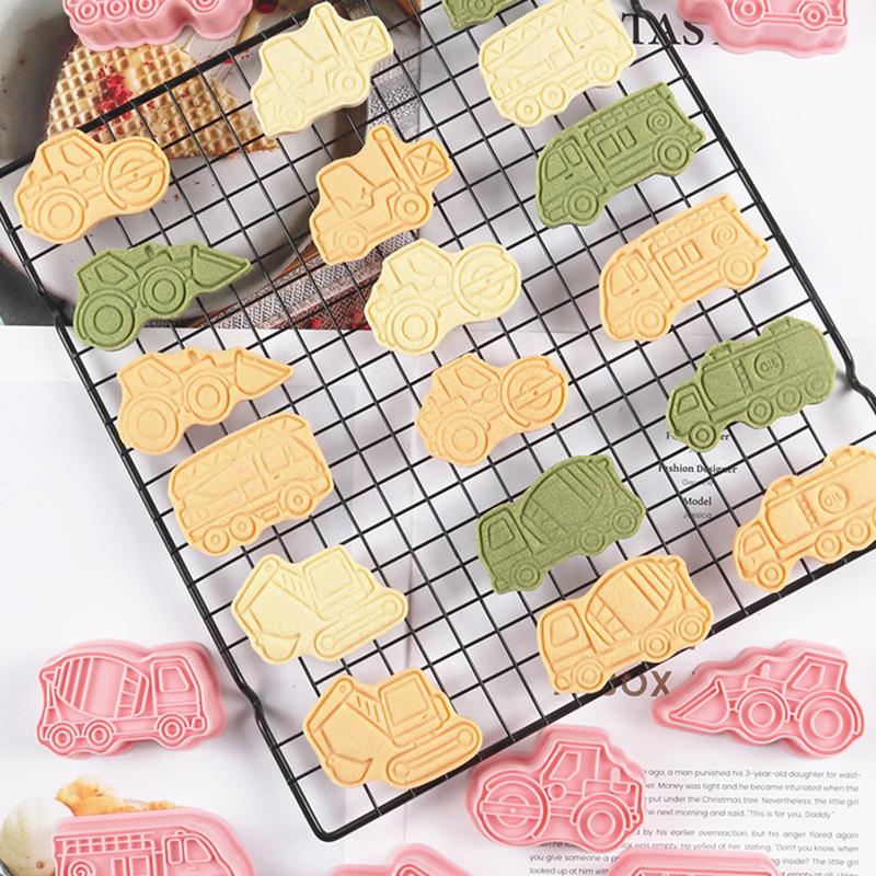 8 Pieces Cute Engineering Vehicle Cookie Cutters For Baking Cookie Mould Press Car Cookie Mould Set Kitchen Tools