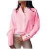 Women Stand Collar Long Sleeve Metal Button Solid Casual Blouse Shirt Top