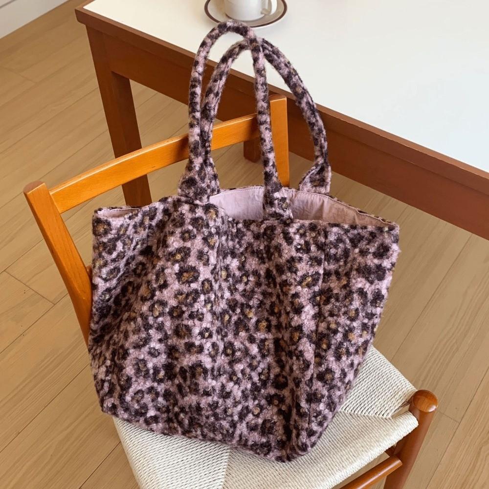 Double-sided Use Korean Leopard Shopping Bag Leopard Print Storage Shoulder Bag  Girl