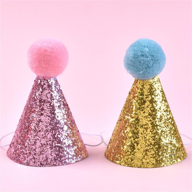 Birthday Pet Hat Dog Cats Headgear Birthday Costume Glittering Hat Studded Pompoms Dog Christmas Hat