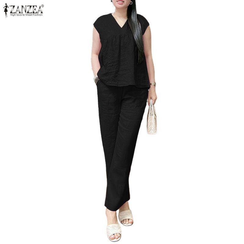 ZANZEA Women Sleeveless Blouse and Pants Casual Two Piece Suit Sets