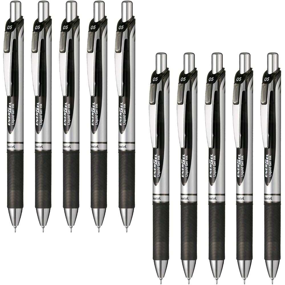 Pentel Ballpoint Pen Gel Ink Gel Knock Type 0.5mm Silver Shaft BLN75Z-A Black 10pcs
