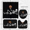 Halloween Shower Curtain Sets With Rugs Halloween Skeleton And Pumpkins Bathroom Set With Non-Slip Rug, Toilet Lid Cover