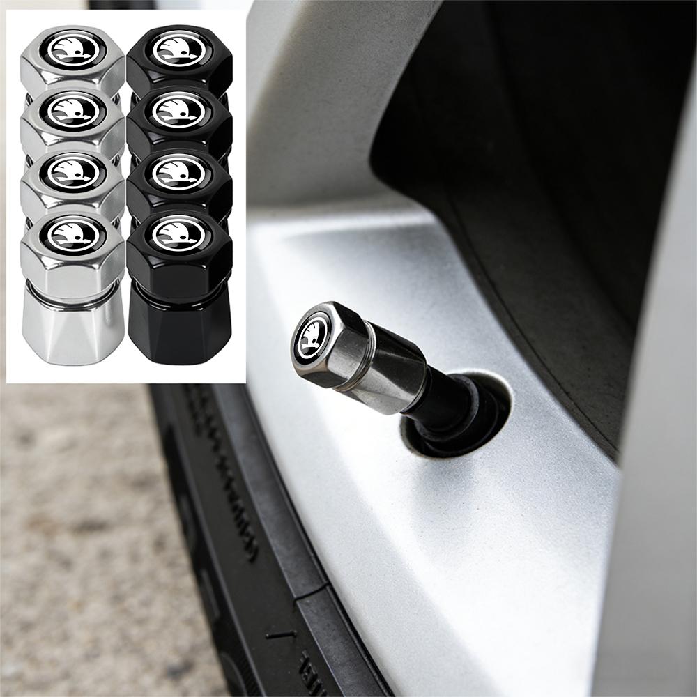 ABCDGG1 4pcs New Car Wheel Tire Valve Caps Tyre Stem Covers For Skoda Rapid Fabia Octavia Yeti Superb VRS Scala VII Kodiaq Karop Kamiq S