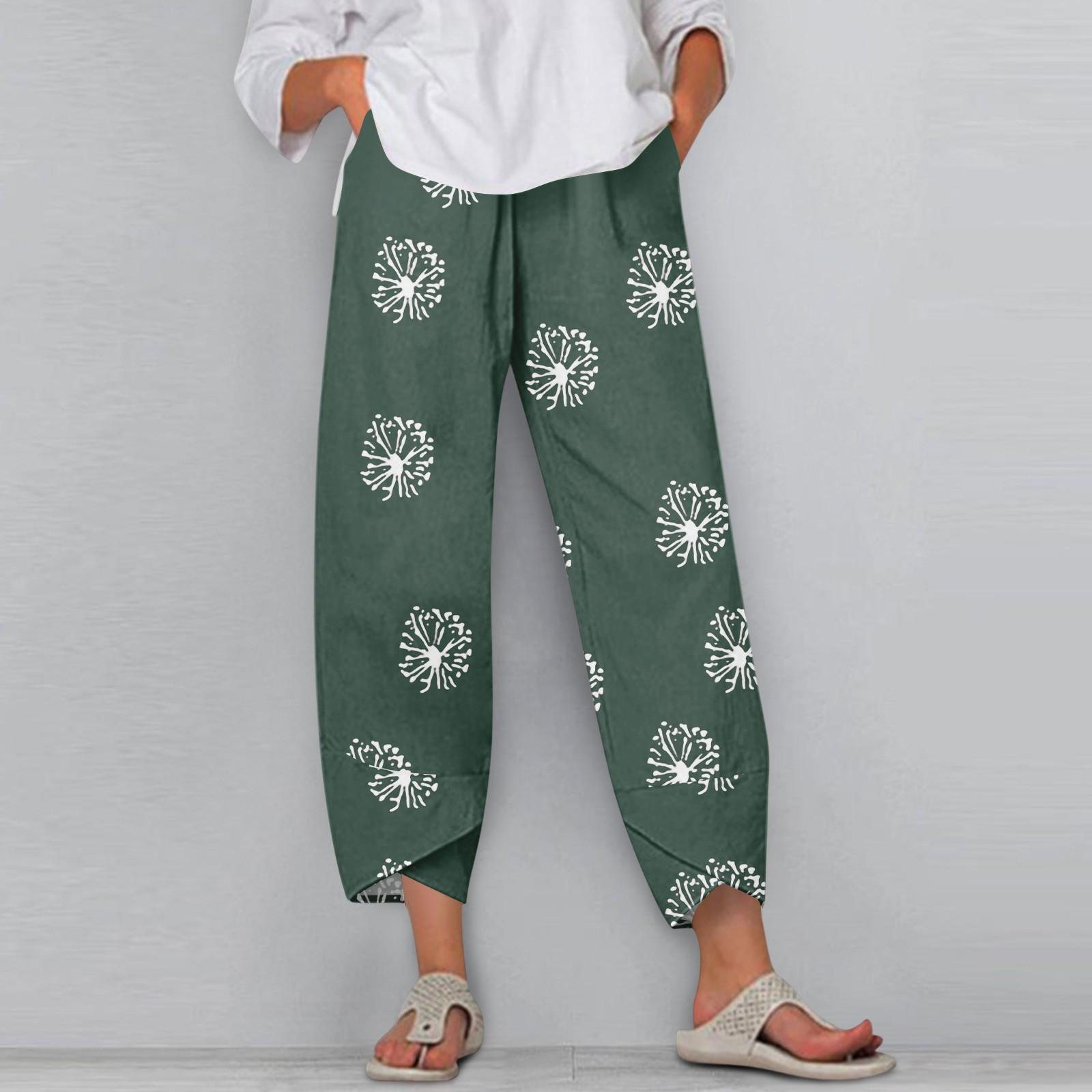 

Женские брюки с карманами Повседневные брюки Брюки для женщин Летние повседневные брюки с широкими штанинами и эластичным поясом с карманами M