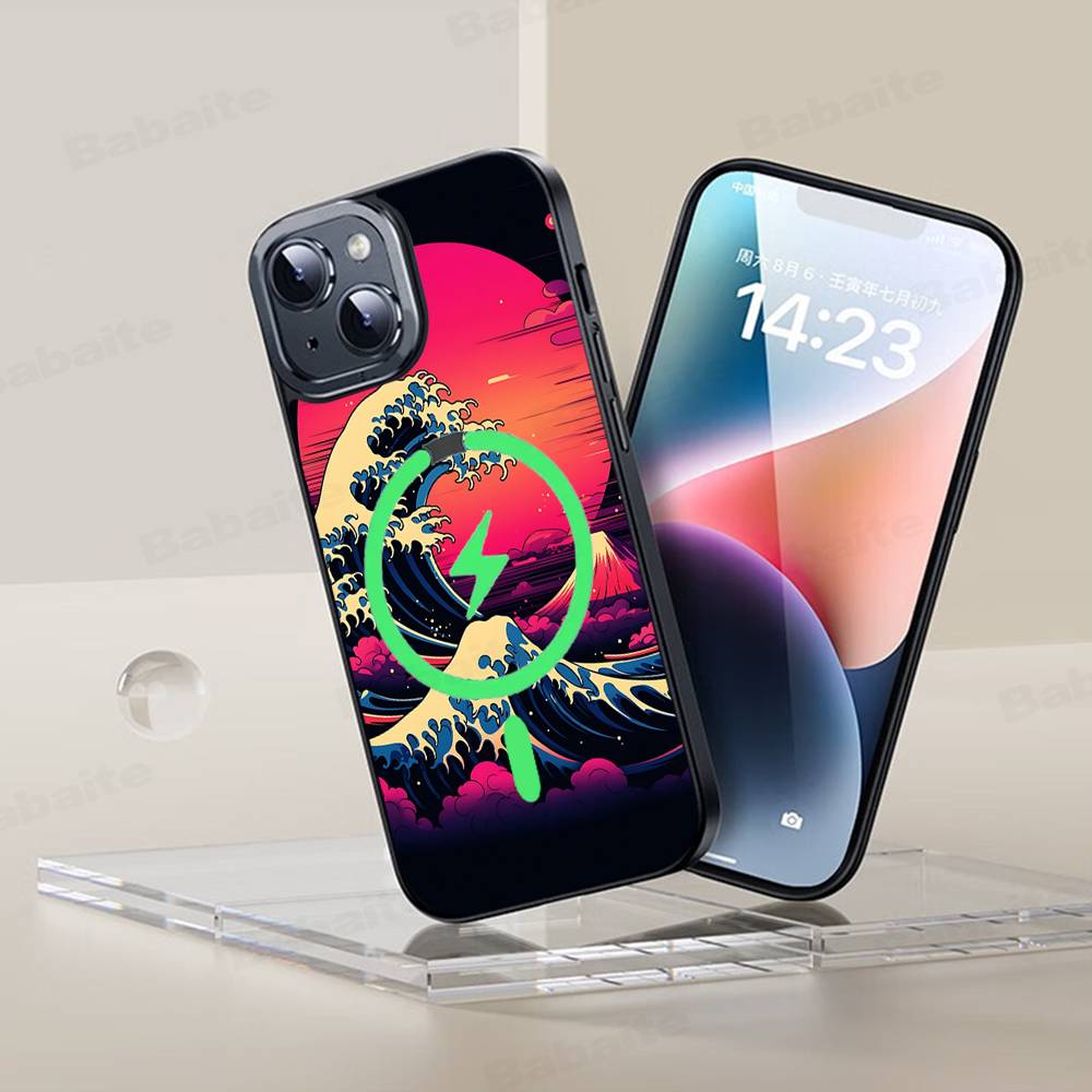 Kanagawa Great Wave Anime Phone Case Magnetic Case For IPhone 16 14 13 12 11 15 Pro Max Plus For Magsafe Wireless Charge Cover