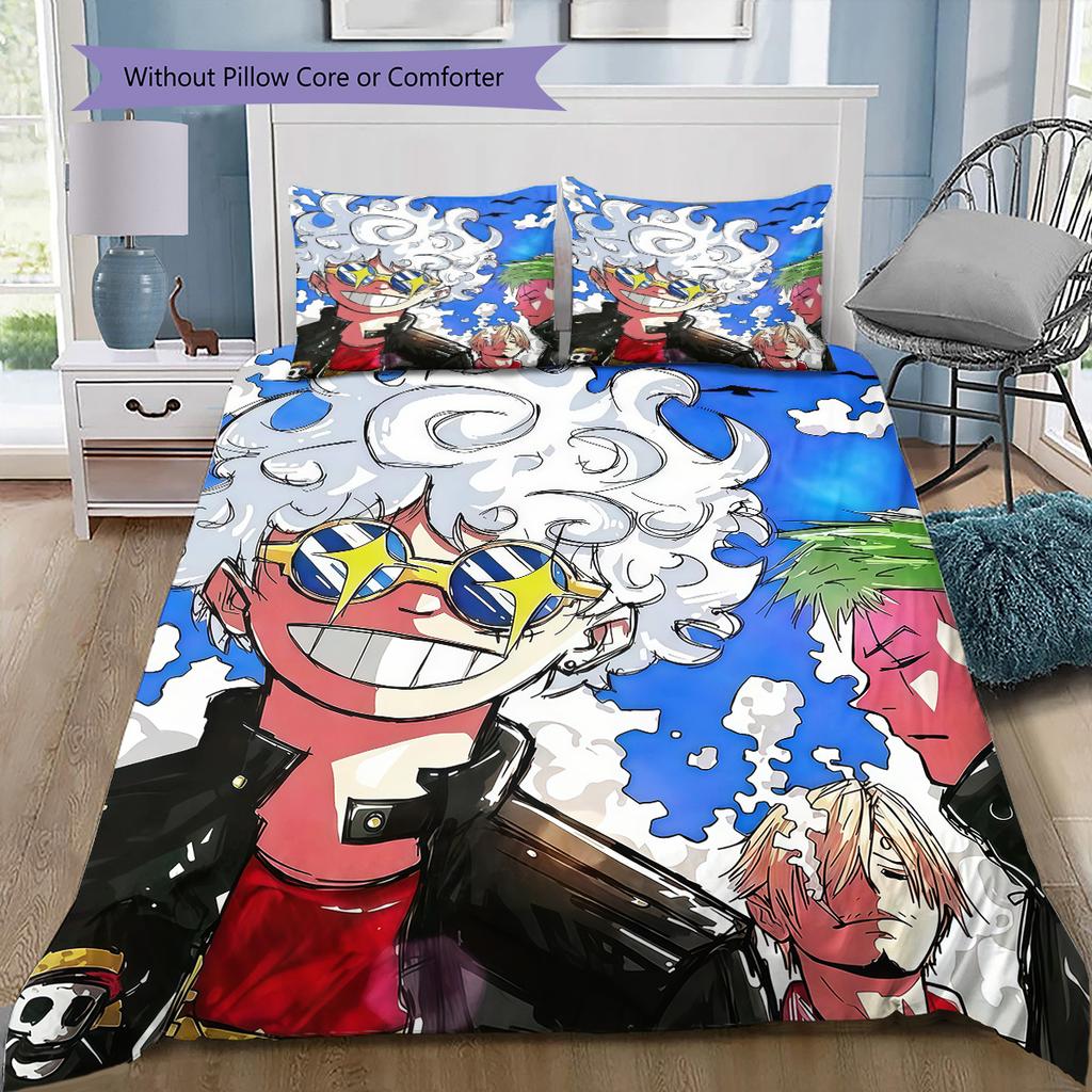 One Piece Luffy Gear 5 Bedding Set, 1 Duvet Cover & 2 Pillowcases, Cozy Home Use, Perfect Gift for Anime Fans