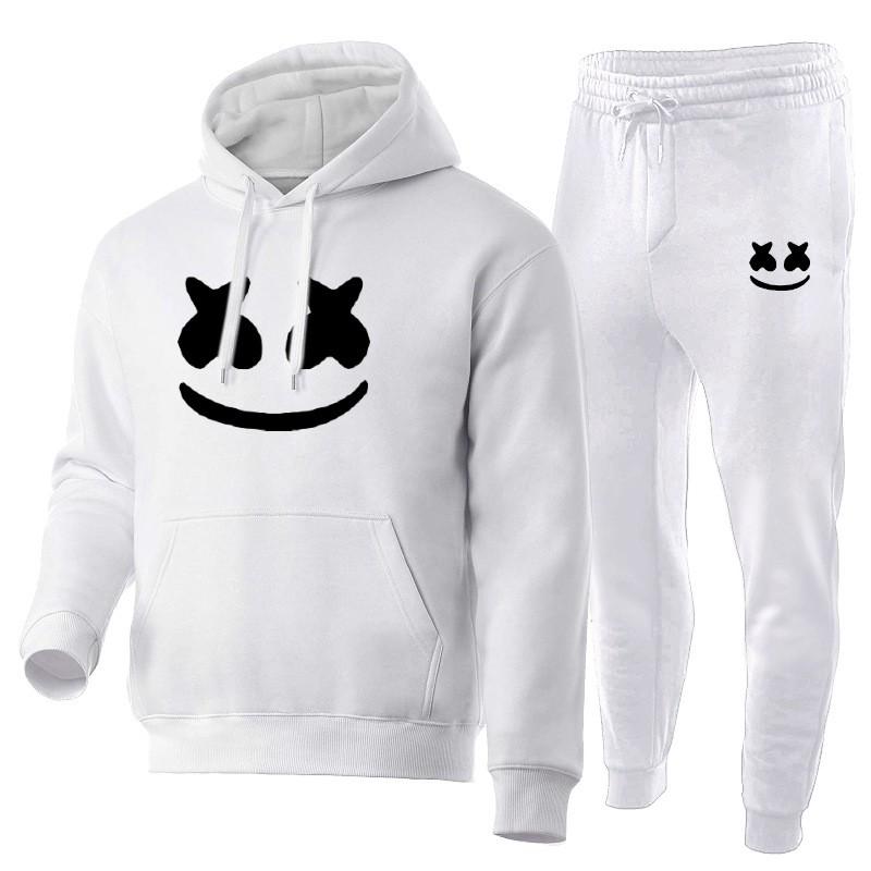 Marshmello Smile Face Hoodie Jogginghosen Set Unisex Oversized Lässig Winter Trainingsanzug
