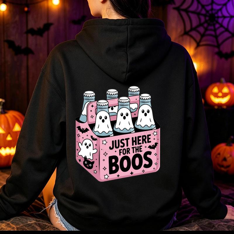 Just Here for The Boos Design Hoodies Long Sleeve Sweatshirt Funny Halloween Beer Sportwear Spooky Party Hoody Gifts