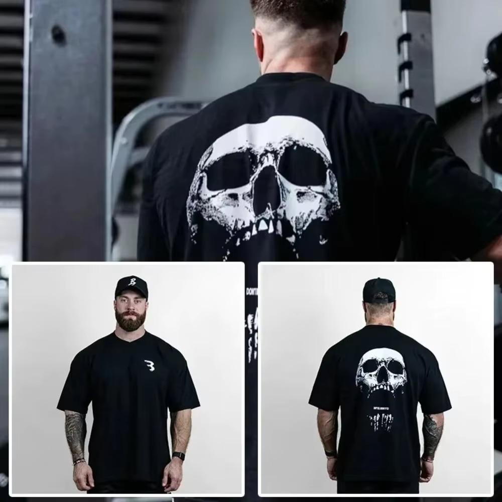 2024 Gym Fitness T-shirt Loose Oversized Cotton Men Short Sleeves Bodybuilding Sports Tees Summer Training Workout Jogging Tops