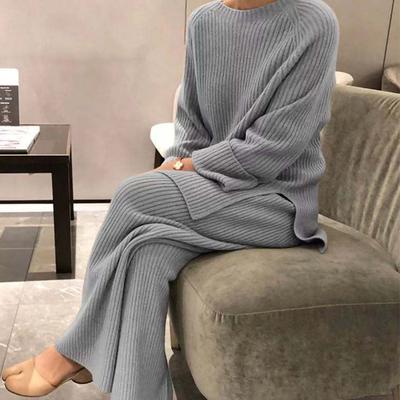 Autumn and Winter Long-sleeved Solid Color Knitted Casual Two-piece Knitted Sweater