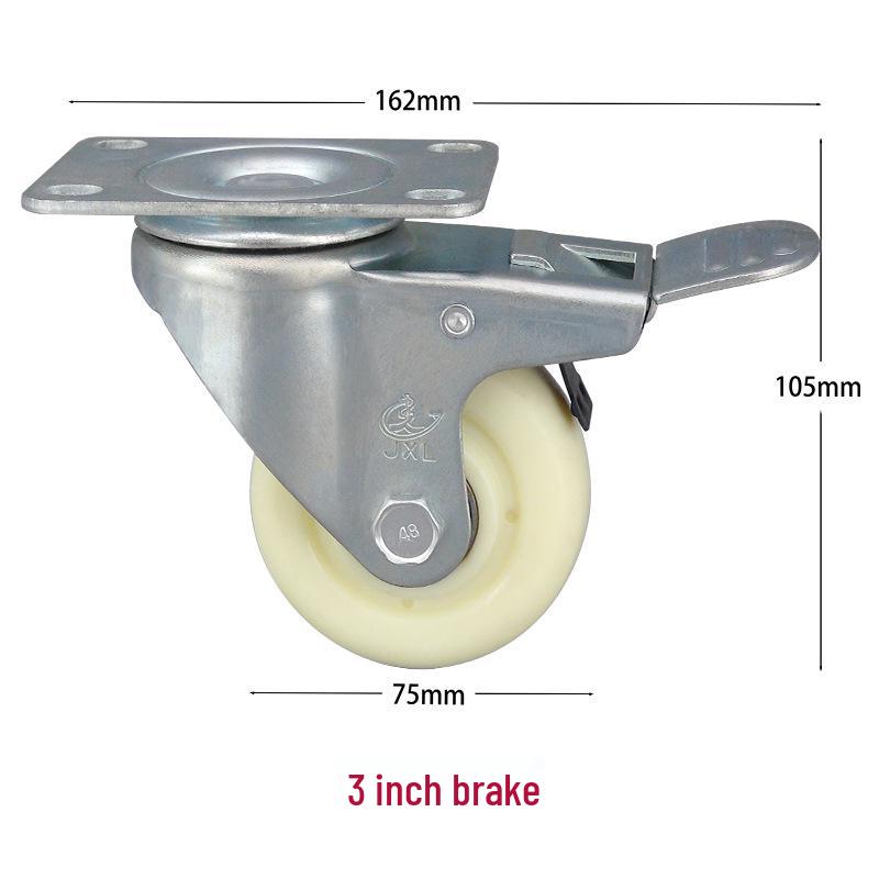 PP Nylon Swivel, Fixed, & Braked Casters - Trolley & Equipment Wheels, 3-5 Inch