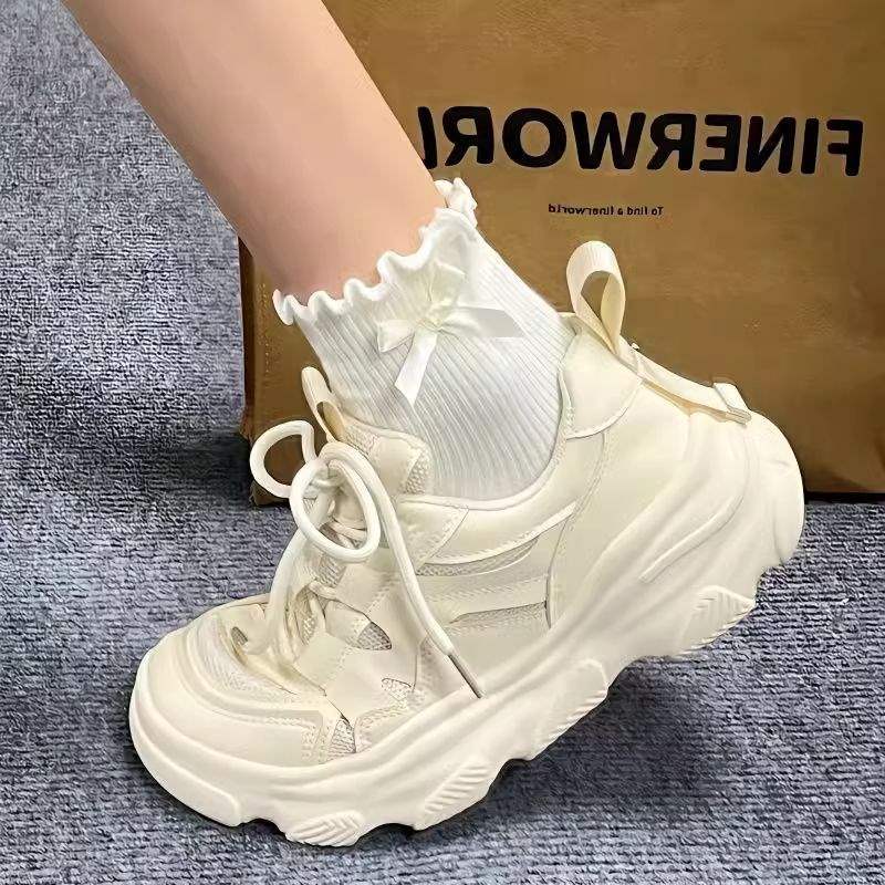 

Spring double net breathable sneakers women s cream puffs platform dad shoes soft bottom college style 40 [standard size] вершковий