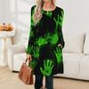 Damen Langarmkleid Herbst Freizeit T-Shirt Lockere Passform Plissiertes Vorderteil Kleider mit Taschen