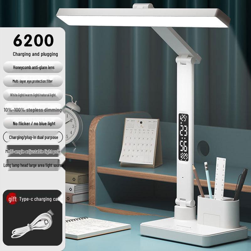 AA-Klasse Augenschutz Schreibtischlampe mit Uhr für Studentenstudium und Lesen