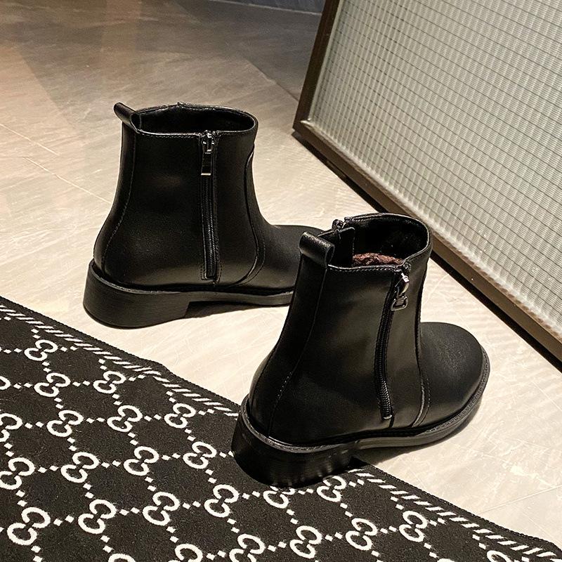 

Popular Chelsea small short boots 2024 new autumn and winter leather Martin single boots British style velvet women s shoes versatile 41